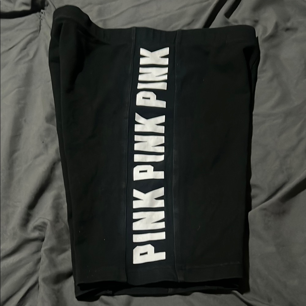PINK Victoria's Secret Black Biker Yoga shorts with White Logo